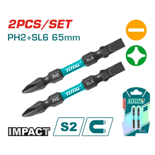 (PH2+SL6) سن مفك يعمل على الدريل لحل وربط البراغى سوبر توتال  65 ملم